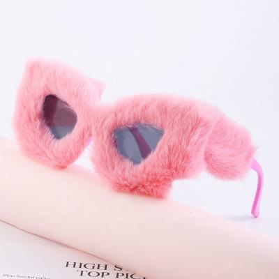 China Cat Eye Plush Sunglasses Douyin Fashion Border Cat Eye Sunglasses Children Hot Sale Ladies Adults The Same Style Plush Winter Glasses for sale