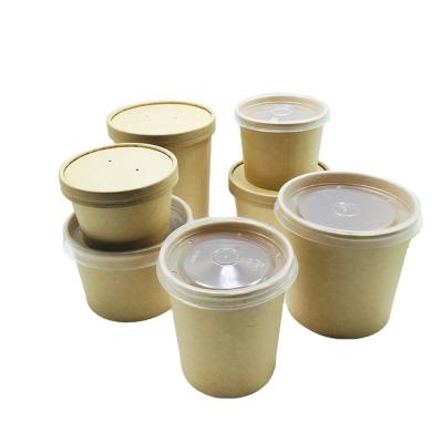 China Environmental Biodegradable Kraft Paper Disposable Soup Puffs 20 Ounce Fast Food Take Away Food Shots With Lid for sale