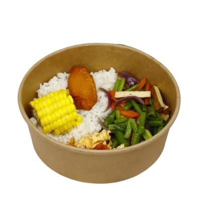 China Biodegradable Disposable Kraft Paper Salad Puffs 500/750/1000/1100/1300ml With PET PP Lid for sale