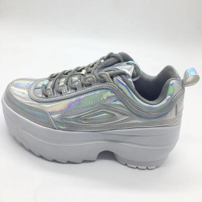 China Anti-odor Lady Sports Shoes Fashion Sneakers Holographic Platform Sole for sale