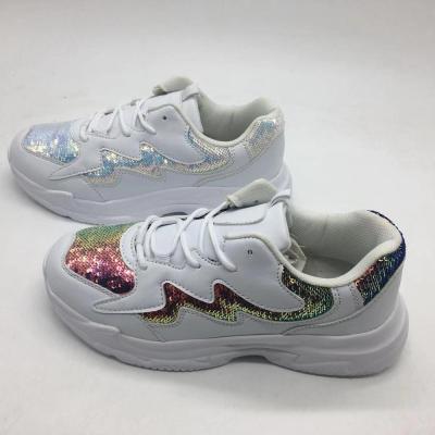 China EVA Jinjiang Shoes High Quality Sequin PU And Eva Sole Sports White Running Shoes for sale