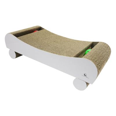 China Wave Stocked Cat Scratcher Cardboard Lounge Bed with Bell Ball Toy for sale