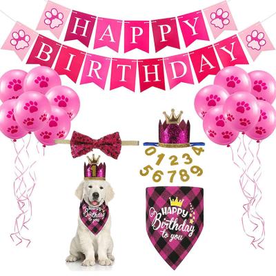 China Small Animals Pet Birthday Party Dog Pull Flag Triangle Scarf Cake Hat Pet Birthday Party Supplies Dog Birthday Decoration Set for sale