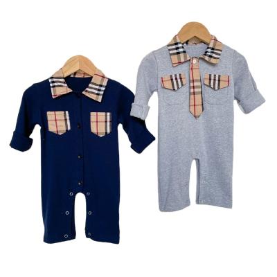 China 100% Newborn Infant Baby Boy Clothes Cotton One Piece Long Sleeve Plaid Romper Costume Wholesale Kids Set Baby Clothes Girl Romper for sale