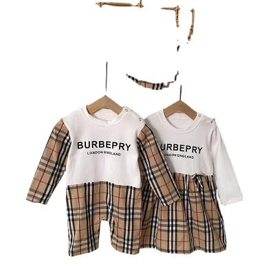 China Autumn &Toddlers Unisex 100% Cotton Infants Clothing Baby Boys Clothing Plaid Long Sleeve Romper Girls One Piece Dress Wholesale for sale