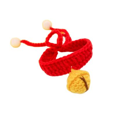 China Stocked 2021 Hot Selling Jingle Mute Cat Dog Pet Hand Knitted Cute Woolen Yarn Collars for sale