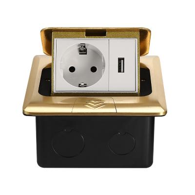 China Custom Residential / General Purpose Copper USB Module Floor Auto Charging Socket Recessed Into European Standard Power Outlet Network Floor Socket for sale