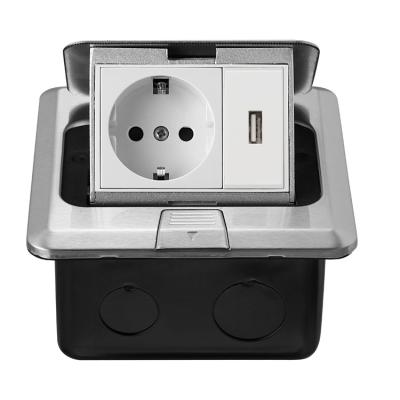 China Residential / Multi-Purpose Automatic EU Power Socket Network Plug USB Charging Information Box Stainless Steel Ground Socket for sale