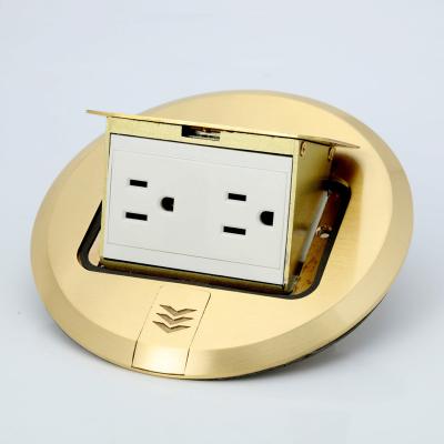 China Residential / General Purpose Gold US Copper Circular Power Socket Recessed Floor Socket Electrical Outlet for sale