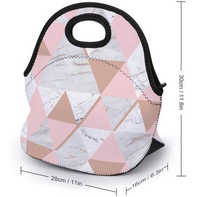 China Customized Casual Print Insulated Neoprene Lunch Bag Tote Handbag Lunch Box Hot Cooler Pocket For School Work Office for sale