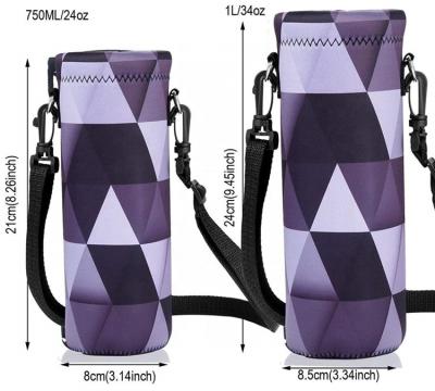 China Waterproof Insulated Neoprene Outdoor Sports Shoulder Strap Water Bottle Holder Adjustable Bottle Cover for sale