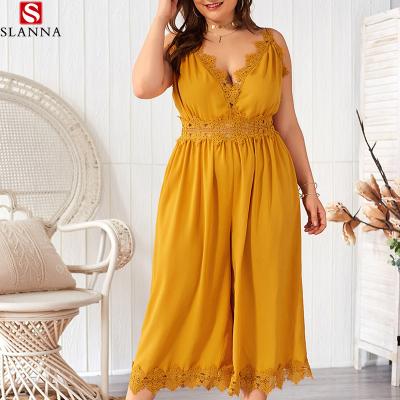 China QUICK DRY plus size overalls 2021 Slanna suspenders spring and summer lace temperament permutation women's wear for sale