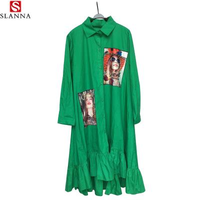 China Spring Autumn Fashion Yellow Print Pleated Anti-wrinkle Dress Casual Cute Women Beading Shirt Dresses Long Sleeve Plus Size Vestidos for sale