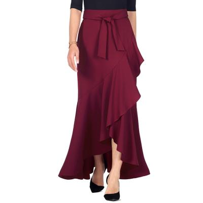 China High Quality Women Ladies Plus Size A Line Red Maxi Skirt Modest Style Wine Skirt for sale