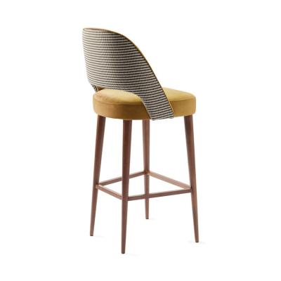 China New Design Modern Bar Stool By Leisure Lounge Chair With Wooden Leg, Fabric Upholstered Cushion Home Furniture Bar Chair for sale