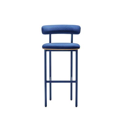 China Modern Commercial Home Furniture Vintage Fabric Bar Stools Cushioned Industrial Seat Bar Chair With Metal Legs for sale