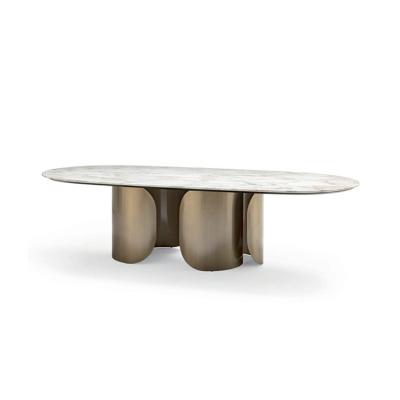 China Italian modern luxury restaurant table furniture set dining table narble style dining table with stainless steel legs. for sale