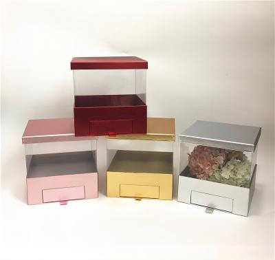 China Recycled Materials Factory sales spot metal paper square PVC flower gift box with drawer square PVC flower box square PVC rose box for sale