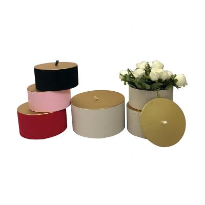 China Recycled Materials Custom Solid Color Round Velvet Bouquet Packaging Flower Gift Box With Lids for sale