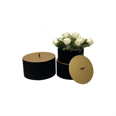 China Recycled Materials Wholesale Round Velvet Gifts Box Rose Flower Packaging Boxes With Gold Lid for sale