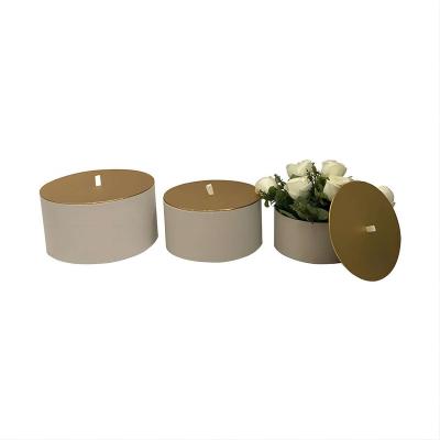 China Recycled Materials Wholesale Premium Round Velvet Paper Gift Box Round Boxes Flower Packaging for sale