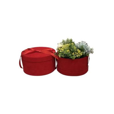 China Recycled Materials Oem Present Gift Packaging Paper Box Velvet Round Flower Arrangement Box for sale