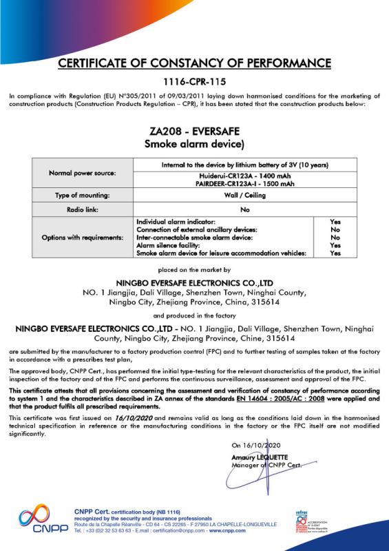 CE - Ningbo Eversafe Electronics Co., Ltd.