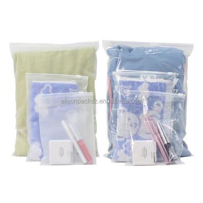 China Recycled Materials Eco Friendly Clothing Packaging Zipper Bag T Shirt Clothes Plastic Package Slider Zip Lock Clear/Frosted Zipper Bag For Garment for sale