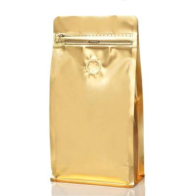 China Moisture Proof Gold Coffee Bags with Aluminum Foil Liner High Barrier Coffee Pouches with Valve Resealable Coffee Storage Bags with Pull Tape for sale