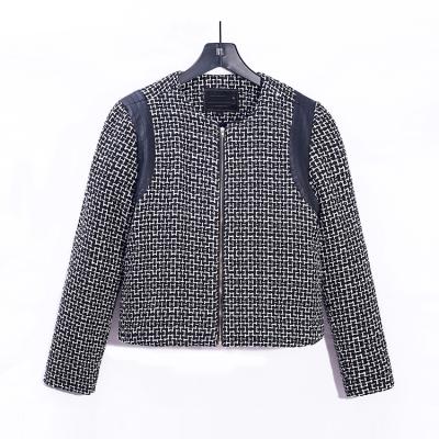 China Factory Wholesale Women Breathable PU Leather Coat Jackets Tweed Zip Up Crop Jacket for sale