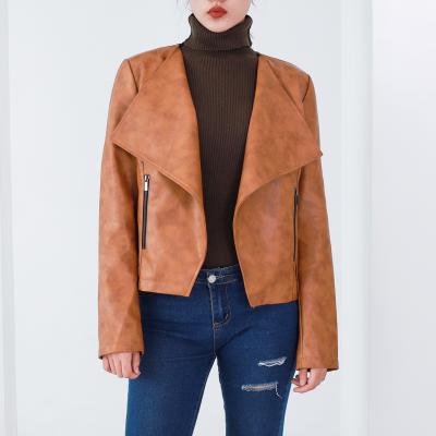 China 2021 New Fashion Waterproof Women Crop Faux Leather Jacket Autumn Moto PU Jacket for sale