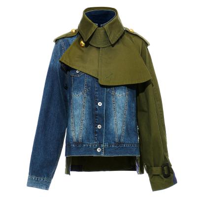 China High Street Patchwork Denim Anorak Waterproof Loose Collision Color Women's Coats Ladies Jackets Woven Blazers for sale