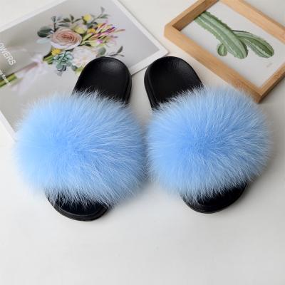 China 2021 Fashion Trend Hot Sale Women's Fur Slipper Fox Fur House Slippers Real Large Fluffy House Slippers for sale