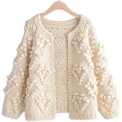 China Breathable New Winter Chunky Needle Heart Handmade Pattern Knitted Chunky Ball Crochet Mom and Kids Style Solid Soft Chic Knitted Cardigan for sale