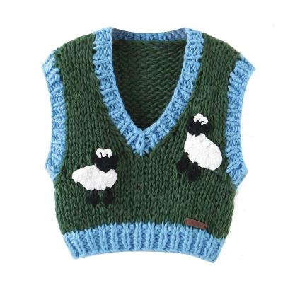 China 3D Anti-Wrinkle Is Pure Hand Made Girl Vest Warm Autumn Crochet Cute Sheep V-Neck Knitted High Waist Loose Body Sweater Multicolor Vest Top for sale