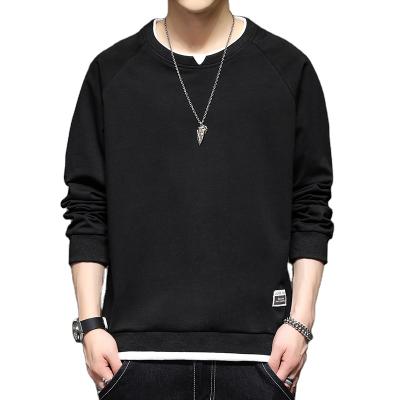 China AW21 Anti-wrinkle fashionable men's round neck double raglan sleeve contrast color everyday casual fleece pullover solid sweater for sale