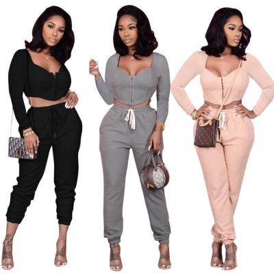 China 2022 New Breathable Corset Women Long Sleeve V-Neck Sweatshirts 2 Piece Top Two Piece Sweatsuits Set Women Outfits Clothing for sale