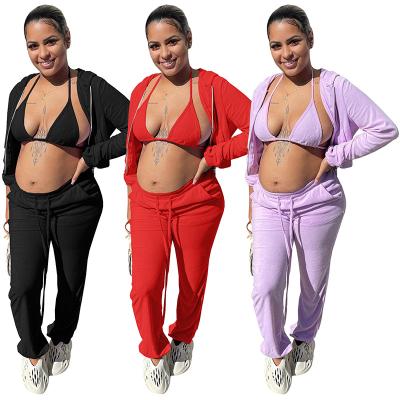 China Casual Fashion Women's Hoodies Set 3 Piece Set Breathable Long Sleeved Stretch Stretch Stacked Sport Tracksuit Cardigan Knit Sweater Sets for sale