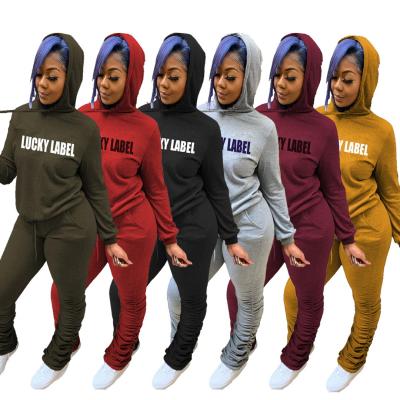 China 2021 Breathable Equipments Cotton Stacked Hooded Sportswear Pants 2 Piece Set Women Women Two Piece Sweatpants Set For Ladies for sale