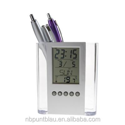 China Plastic Calendar Table Clock PVC Pen Holder With Multifunction Display for sale