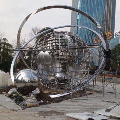 China Contemporary Modern Outdoor Decoration Abstract Stainless Steel Globe Sculpture For Garden for sale