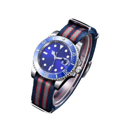 China Waterproof 2021 Automatic Blue Sterile Dial Ceramic Rotating Watch Men's Watch Ring Nylon Strap for sale