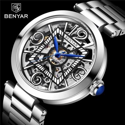 China Yard BENYAR Mens Mechanical Watch Top Brand Automatic Winding Luxury Hollow Watch Water Resistant for sale