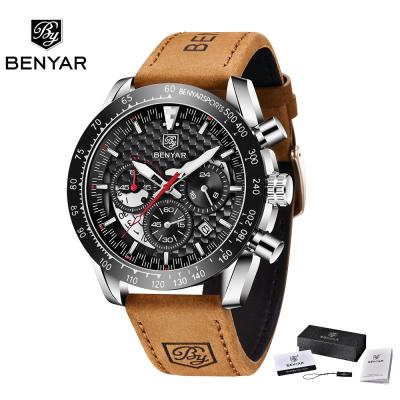 China BENYAR Chronograph Top Men's Military Watch Reloj Hombre Watches Leather Strap Sports Quartz Luxury Waterproof Chronograph Reloj Hombre for sale