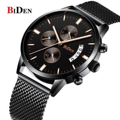 China BIDEN Chronograph Top Brand Watch Mens Stainless Steel Mesh Belt Business Waterproof Men's Sports Quartz Watch for sale