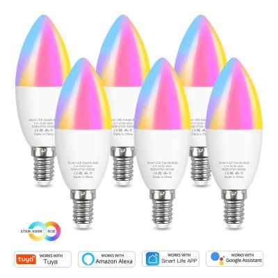 China Residential Tuya WiFi E14 LED RGB Bulb Lamp Smart Work with Alexa/Google Home/Siri/Smart Life Magic Bulb 85-265V RGB+White Dimmable for sale