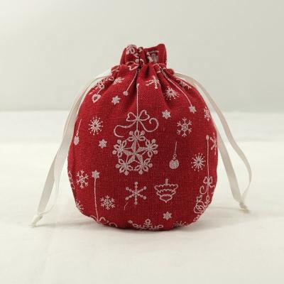 China Rope Handle Custom Round Print Canvas Cotton Drawstring Bottom Christmas Bags For Gift Pouch for sale