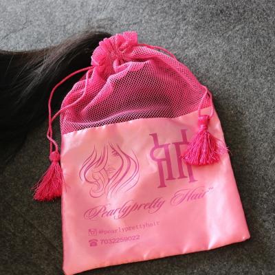 China Recyclable Custom Pink Nylon Mesh Packaging Bag For Hair Gift Drawstring Bags Small for sale