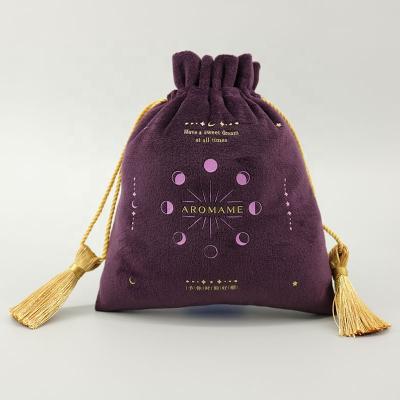 China Durable Gift Pouch Drawstring Tassel Velvet Bag With Logo Printing for sale