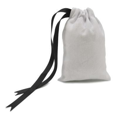 China White Rope Handle Premium Thick Cotton Canvas Small Gift Pouch Drawstring Bags With Black Ribbon for sale